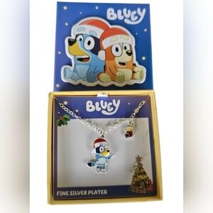 Bluey Brass Fine Silver Plated Christmas Necklace with Santa Hat & Stocking